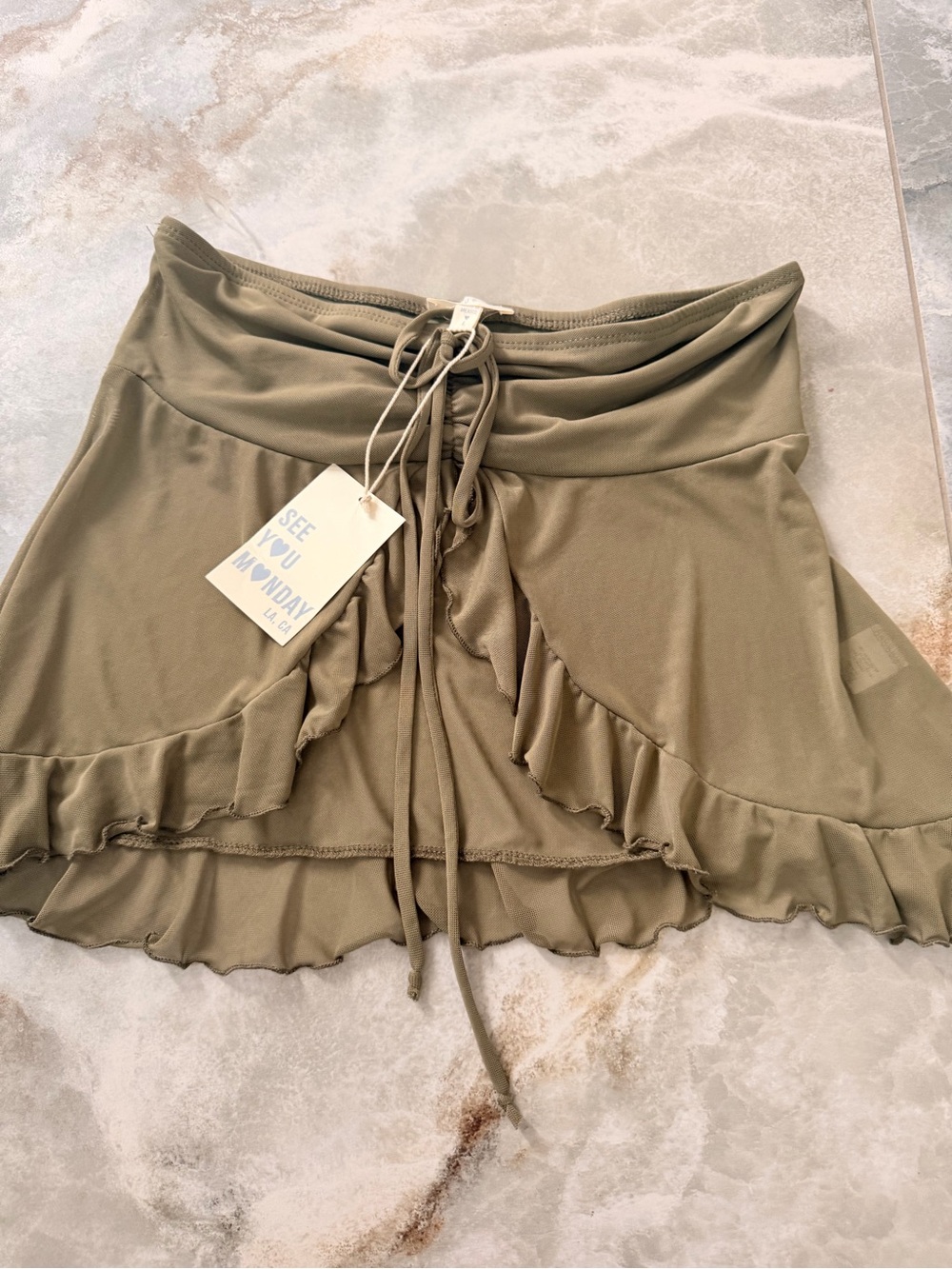 See You Monday Olive Ruffle Tie-Front tube top